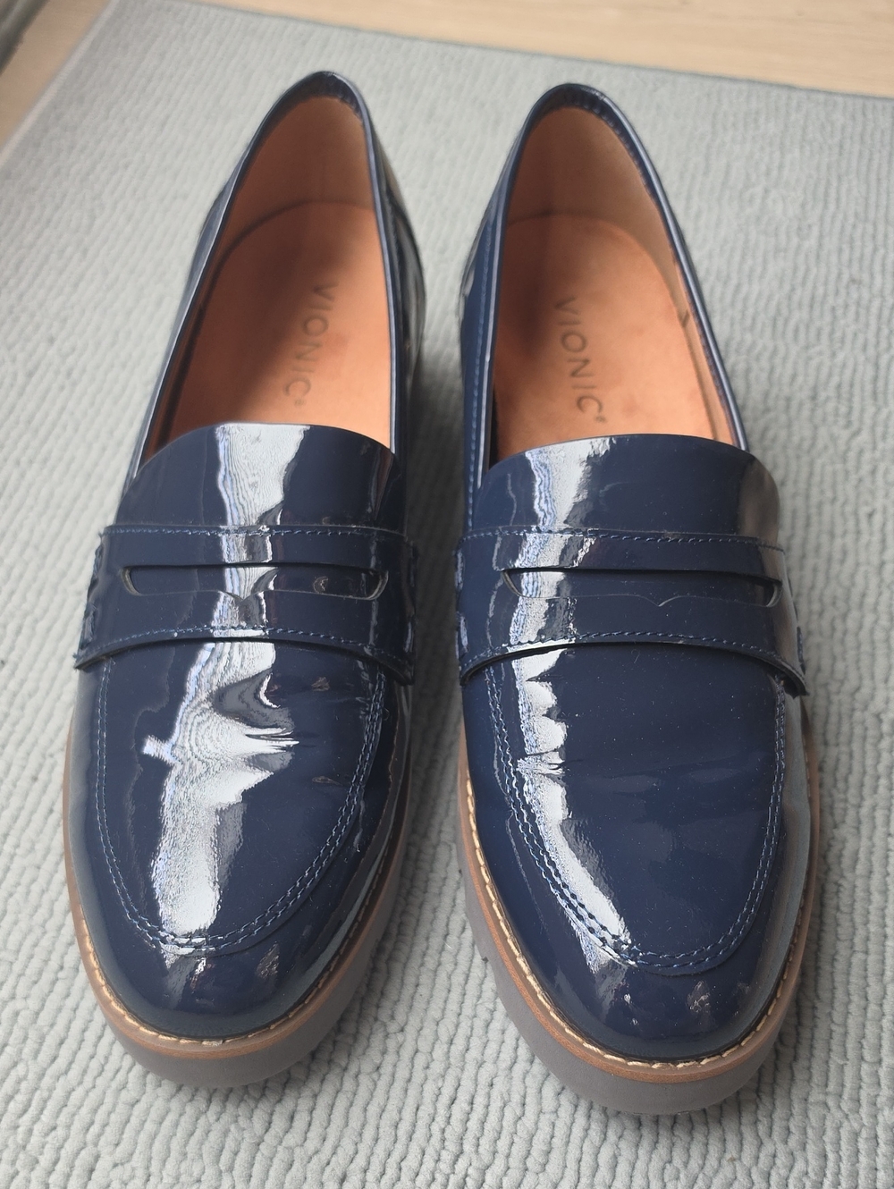 Vionic Navy Patent Leather Penny Loafers